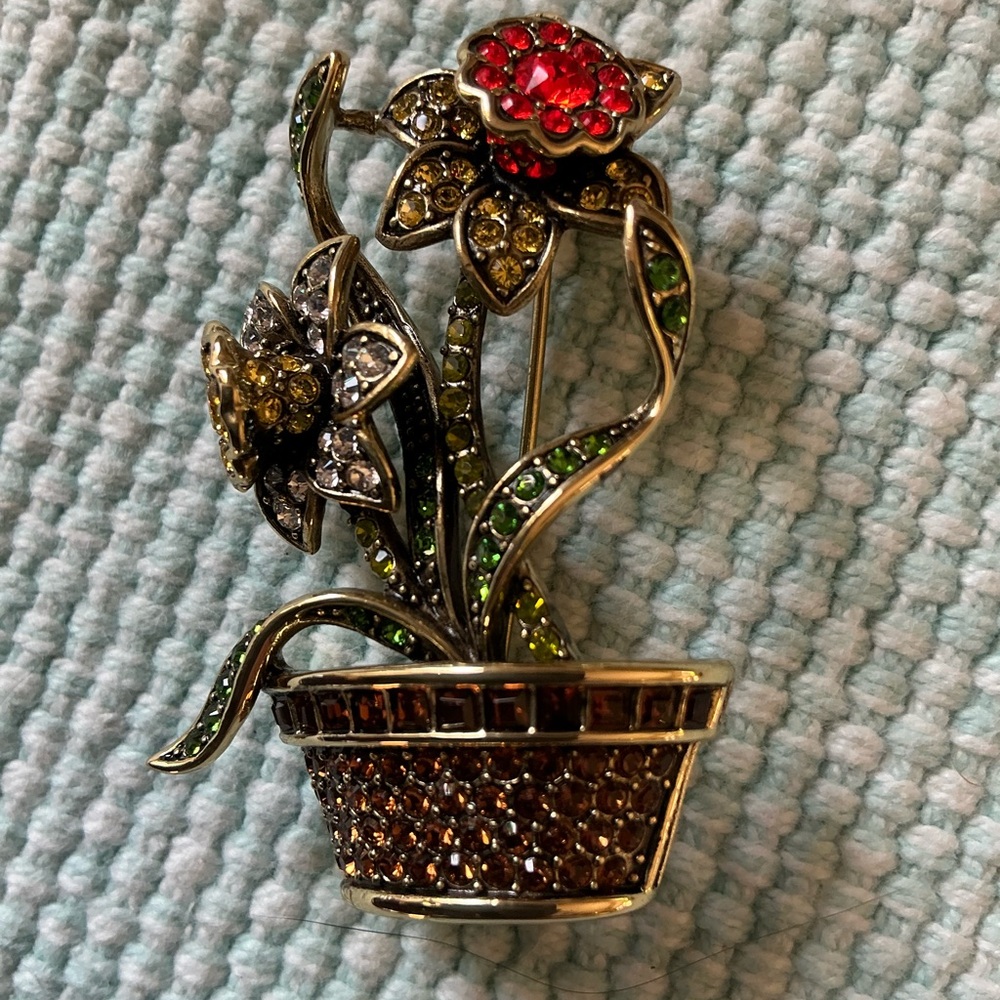 Heidi Daus Red and Green Floral Brooch